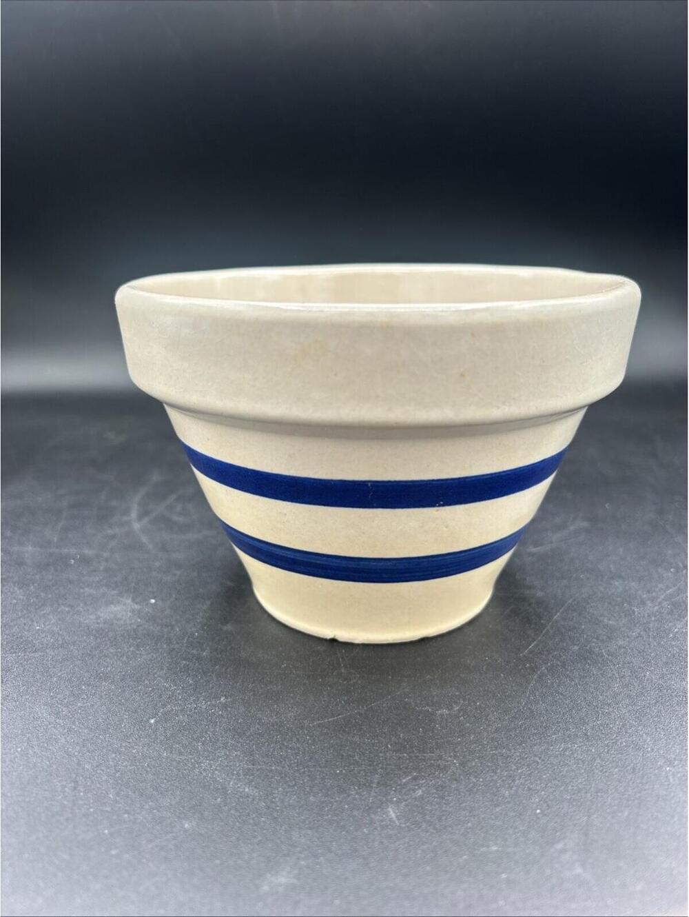 Vtg RRP Co. Roseville, OH Pottery Blue Band Stripe Mixing Bowl